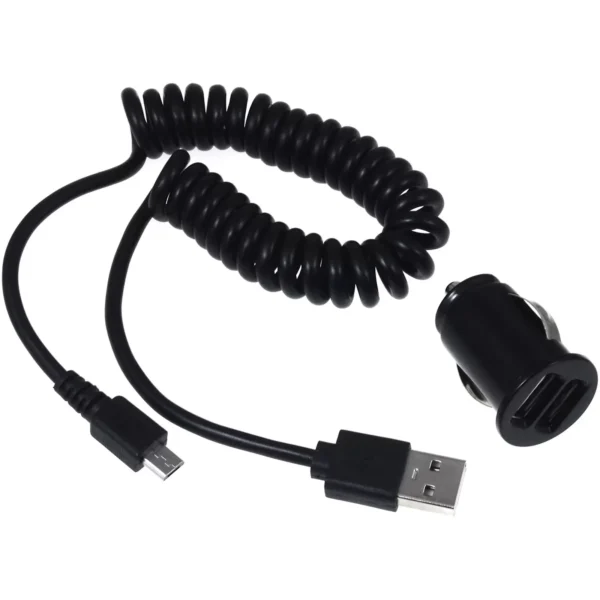 KfZ-Ladeadapter 12-24V 2 x USB inkl. USB Spiralkabel mit Micro USB