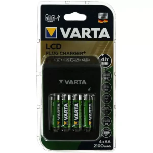 Varta Steckerlader / Ladegerät mit LCD-Anzeige und USB inklusive 4x Varta AA-Akkus R2U 2100mAh